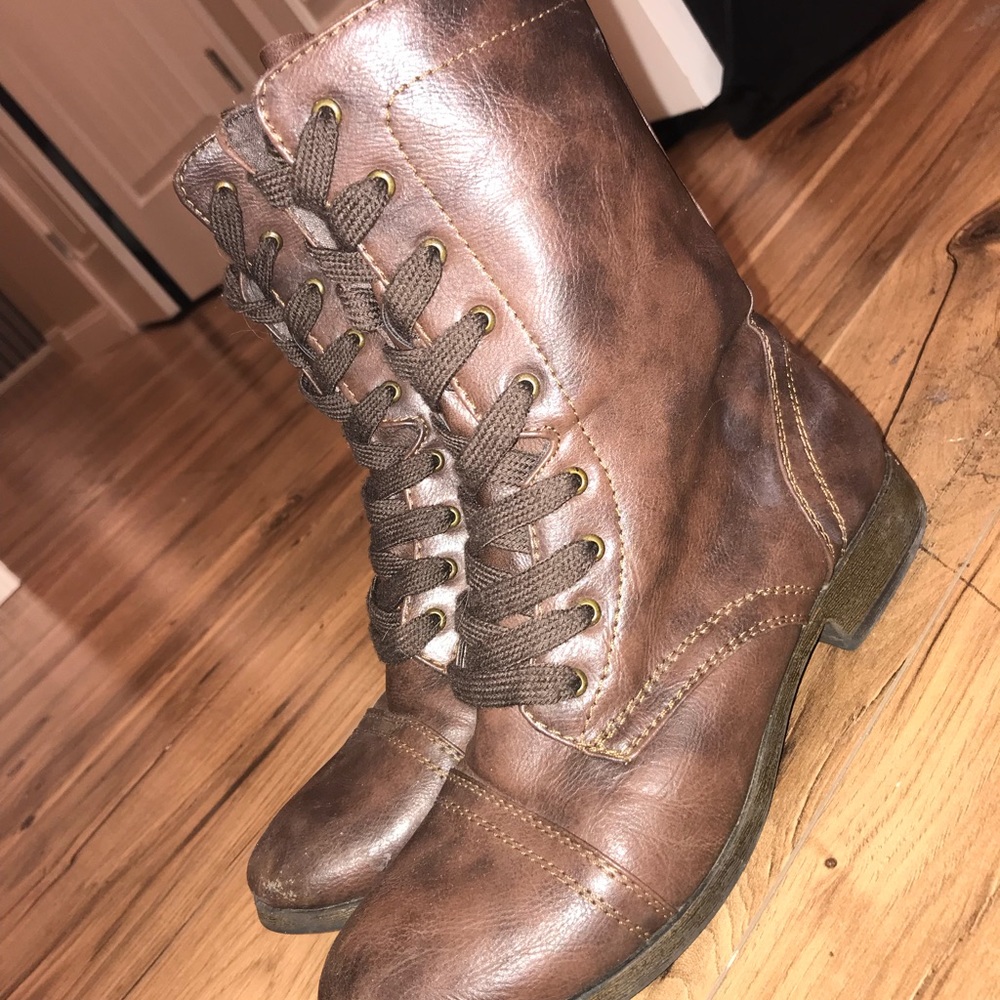 Brown combat boots